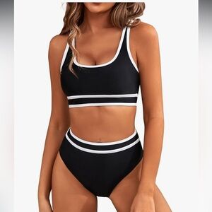 BMJL Women's High Waisted Bikini Sporty 2 Piece Color Block Cheeky High Cut Suit